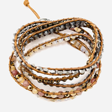 Jaspis- und Kristall-Wickelarmband mit 5 Strängen
