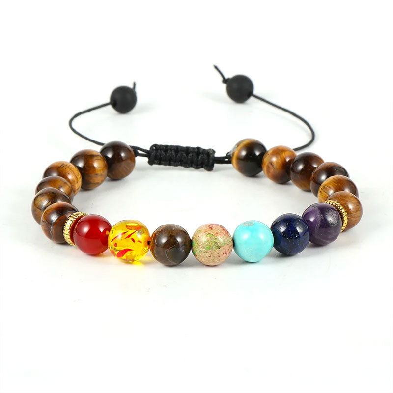 Armband mit 7 Chakren zur Heilung, Tigerauge, Tibetwelt