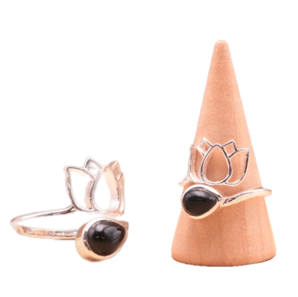 Obsidian-Lotus-Ring aus 925er Silber – Erdung und Schutz – Tibetwelt