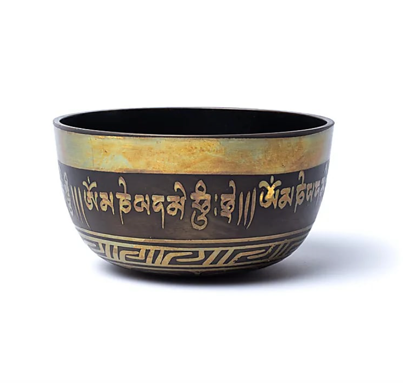Tibetanischer Klangschale mit Handgravur - Om Mani Padme Hum - 17 cm - Tibetwelt