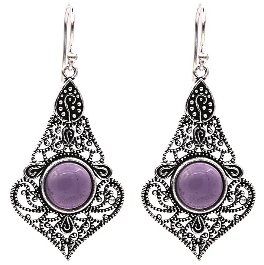 Ethnische Ohrringe mit Amethyst – Bohème-Geist & spirituelle Energie – Tibetwelt