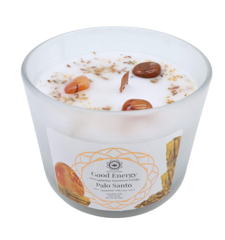 Grüne Kerze Green Tree Positive Energy – Karneol & Palo Santo (256 g) - Tibetwelt