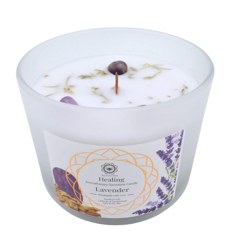 Grüne Kerze Green Tree Healing – Amethyst & Lavendel (256 g) - Tibetwelt