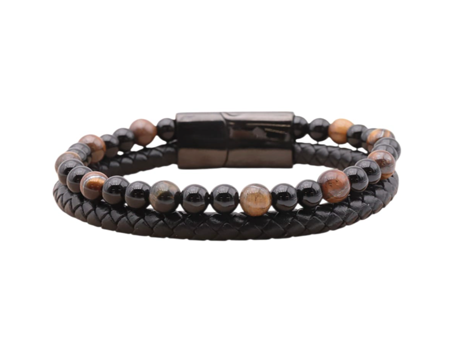 Armband Duo – Tigerauge & Onyx – Kraft & Schutz – Tibetwelt