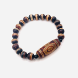 Bracelet Dzi 3 Yeux Guérison Agate Marron - Univers Tibet