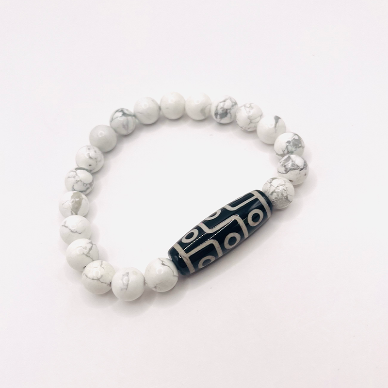 Armband Dzi mit 9 Augen, Howlit - Tibetwelt