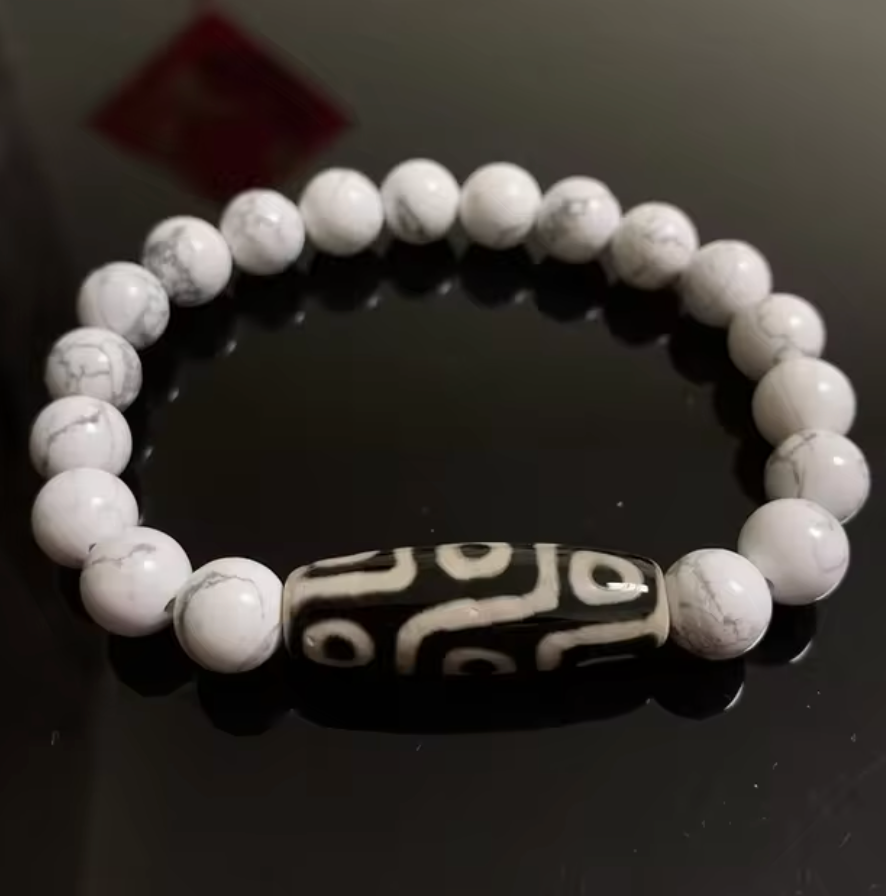 Armband Dzi mit 9 Augen, Howlit - Tibetwelt