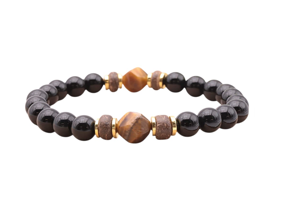 Armband Innere Stärke – Onyx, Tigeraugen & Holz - Tibetwelt
