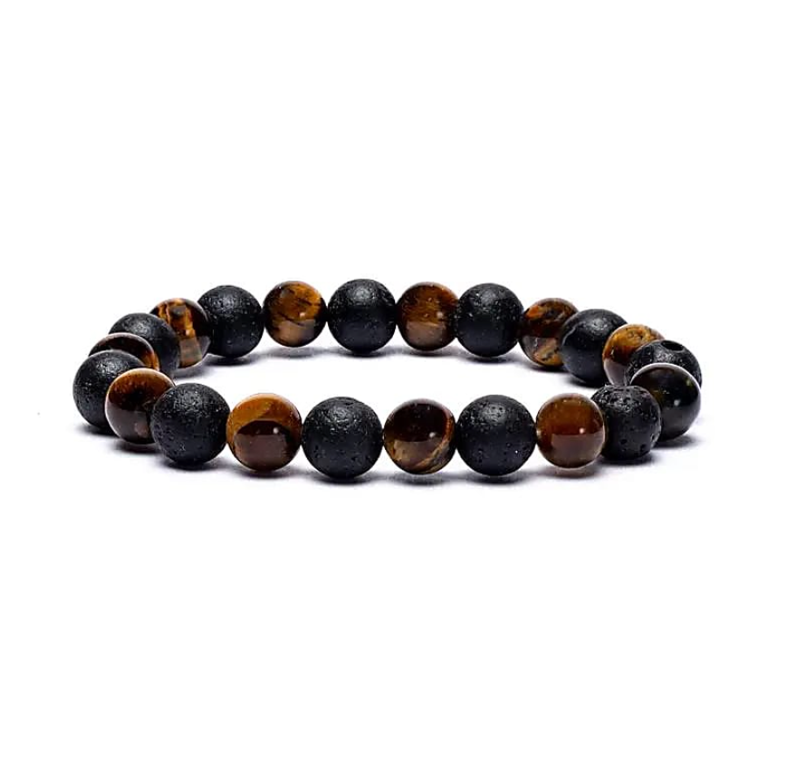 Armband Primordialer Kraft aus Tigerauge und Lavagestein - Tibetwelt
