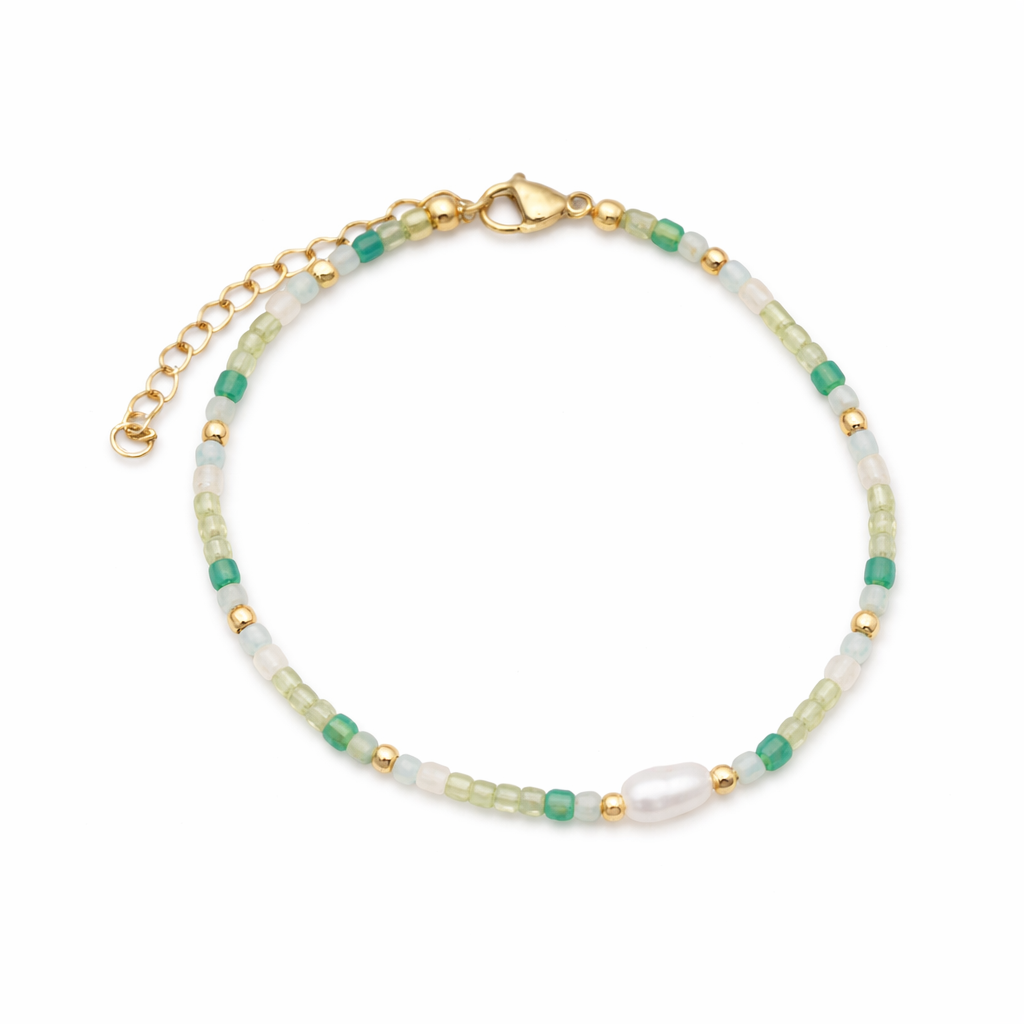 Armband Harmonie Natur – Perle von sanftem Wasser & Grüner Stein – Tibetwelt