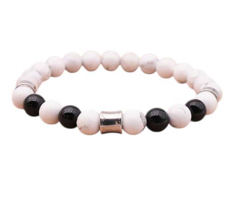 Armband zum Schutz und zur Ausgleichung mit Onyx und weißem Howlit - Tibetwelt