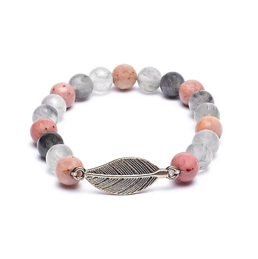 Armband Feder der Harmonie aus Rhodorit und Grauquarz - Tibetwelt