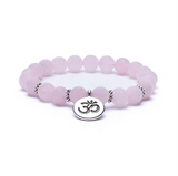 Armband aus Rosenquarz, Symbol OM - Tibetwelt