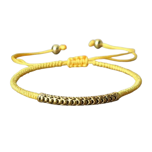Tibetan Buddhist Woven Bracelet - Hand-Knotted Good Luck Yellow Bracelet - Tibetwelt