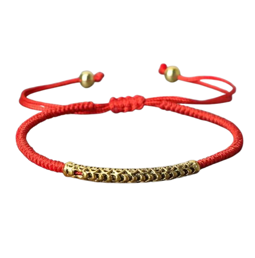 Tibetan Buddhist Woven Bracelet, Hand-Knotted, Red Amulet