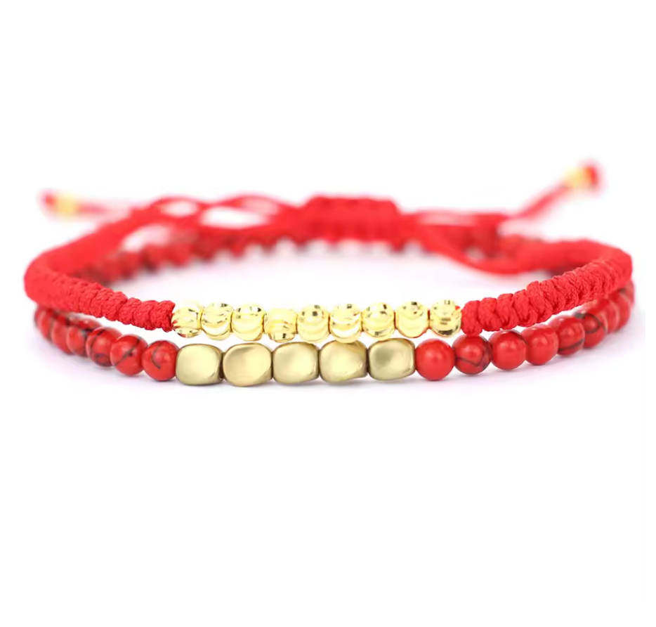 Tibetanisches Duo-Armband zum Schutz und zur Vitalität - Kupfer, Gold, Rot - Tibetwelt