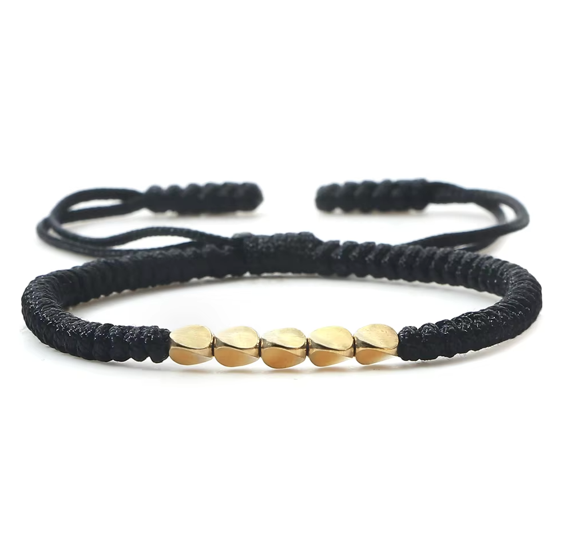 Tibetanischer Glücksbringer Armreif aus Kupferschmuck mit schwarzen Perlen - für einen gotischen Stil