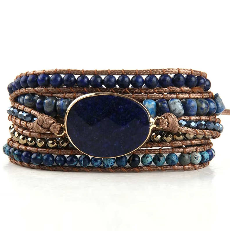 Armband Wrap aus Lapislazuli, Sodalit und blauem Howlit – Tibetwelt