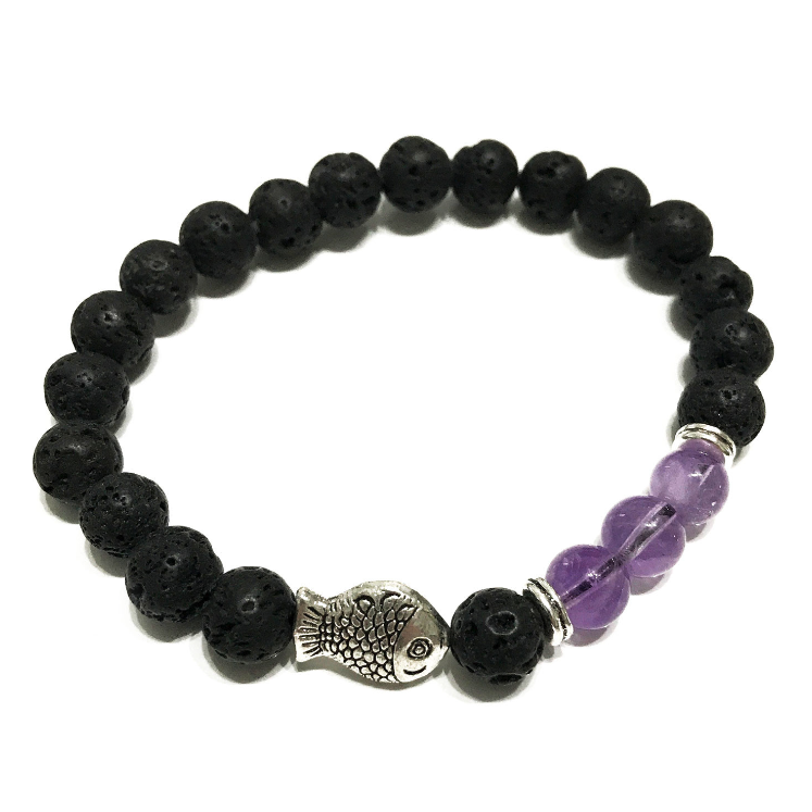 Amethystarmband, Fisch-Amulett - Tibetwelt