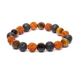 Bracelet Énergie Protectrice en Rudraksha, Œil de Tigre & Pierre de Lave - univers tibet