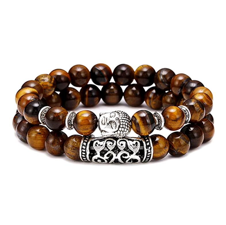 Tibetanische Doppel-Buddha-Armbänder mit Tigeraugen - Tibetwelt