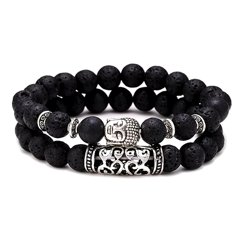 Tibetanische Duo-Buddha-Armbänder aus Lavagestein - Tibetwelt