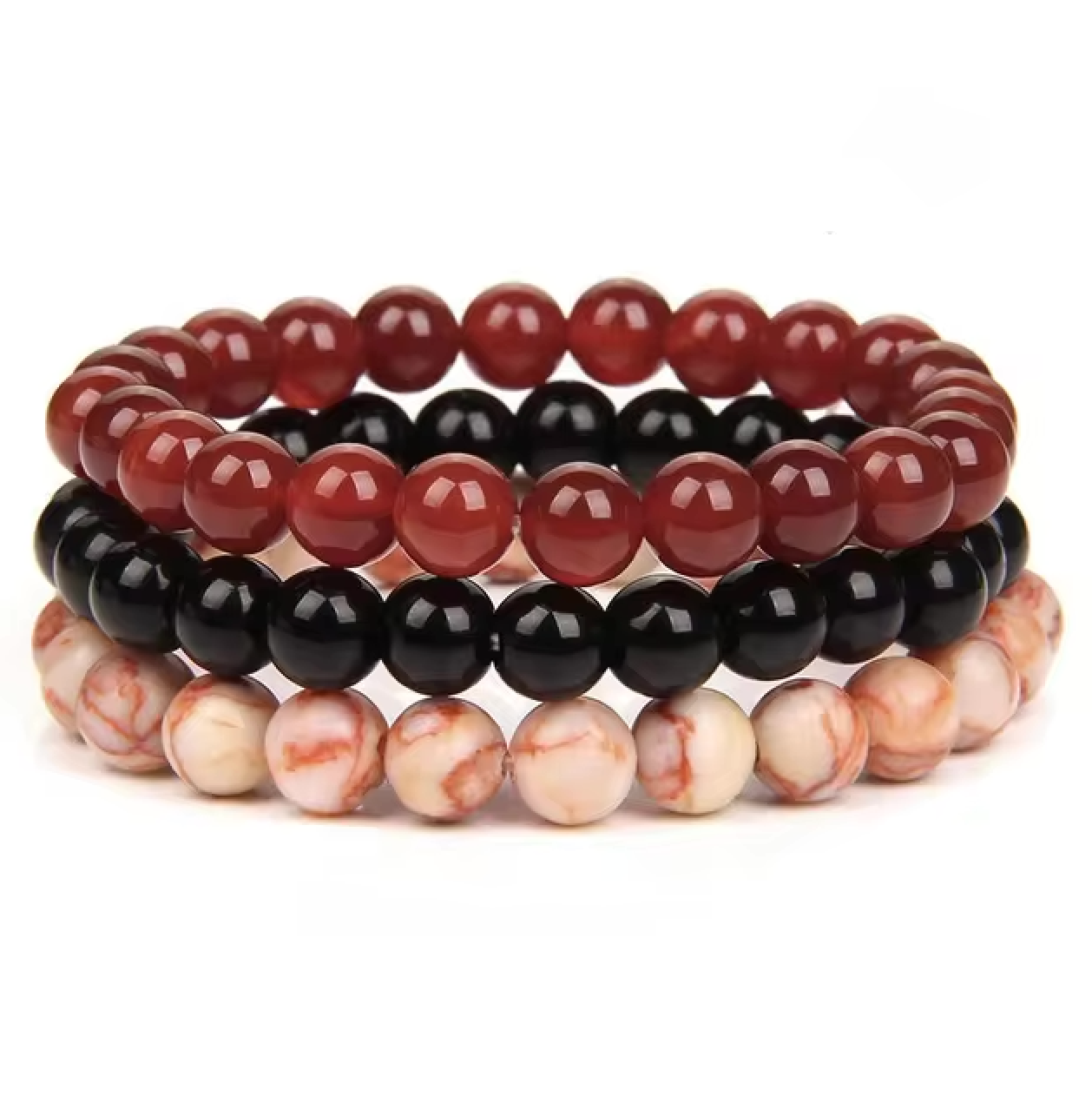 Tibetanische Armbänder Trio - Roter Stein - Onyx - Picasso-Jasper - Tibetwelt