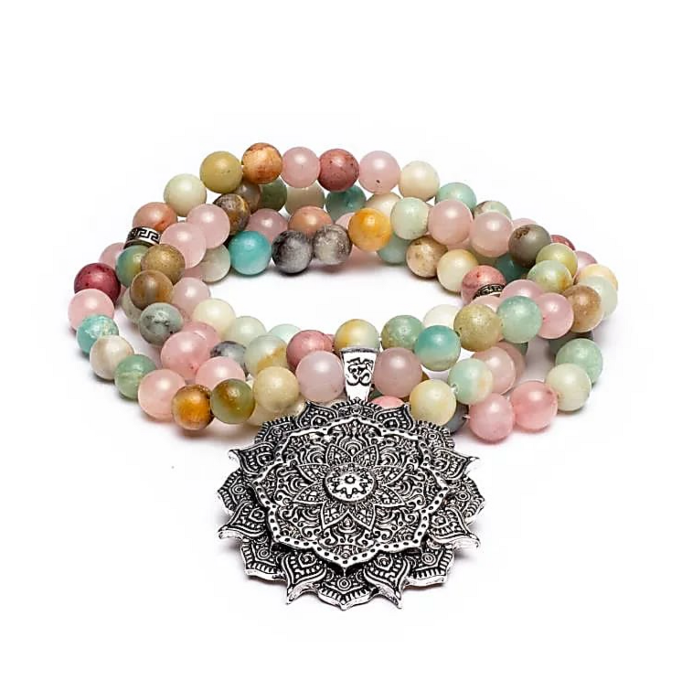 Mala aus Rosenquarz/Amazonit/Rhodonite - Tibetwelt