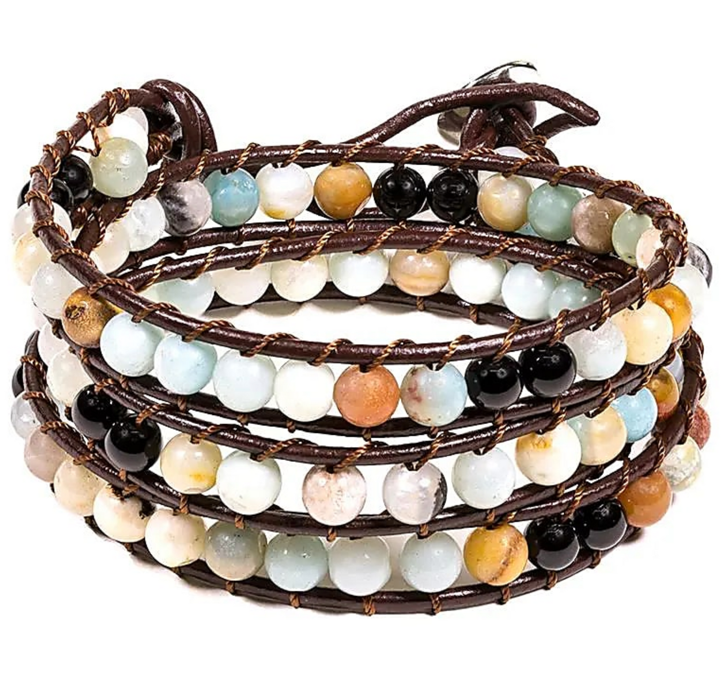 Armband Wrap aus Amazonit - Schwarzer Agat - Tibetwelt