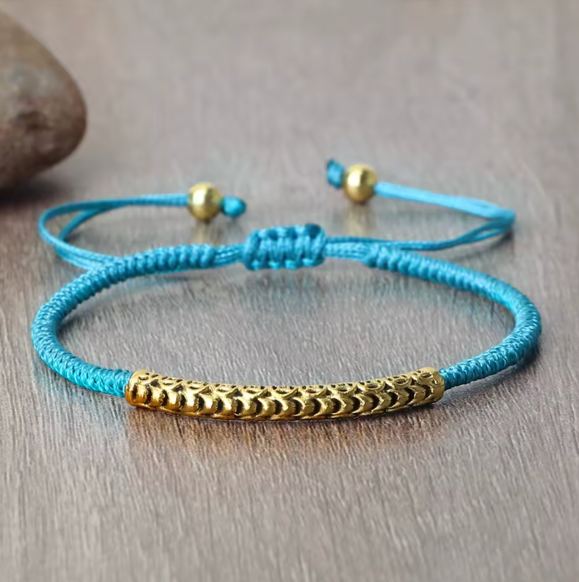 Handgeflochtenes buddhistisches Armband, Glücksbringer, Türkis