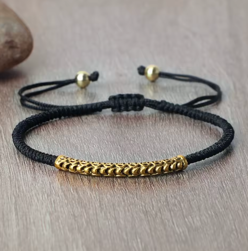 Schwarzes buddhistisches Glücksbringer-Armband
