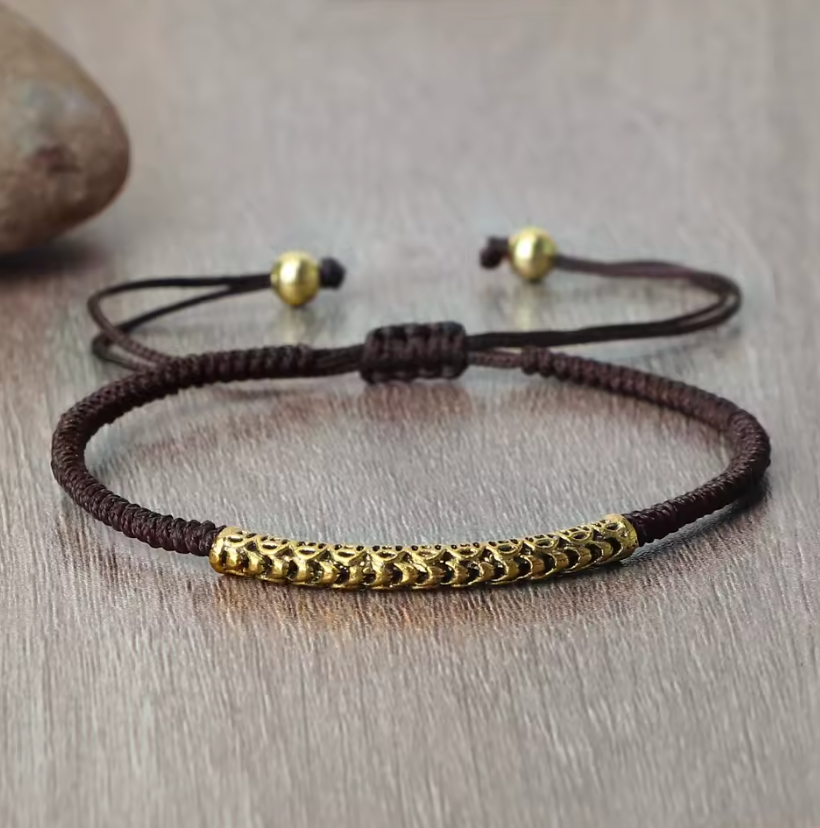 Handgeflochtenes buddhistisches Armband, Glücksbringer, braun