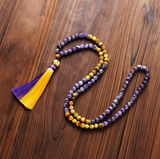 Tibetische Elevation Mala aus Amethyst und goldenem Achat 