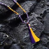 Tibetische Elevation Mala aus Amethyst und goldenem Achat 
