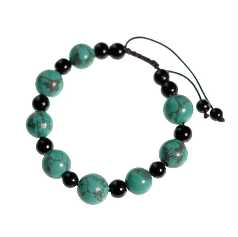 Inner Balance Armband – Türkis &amp; Schwarzer Achat (verstellbar)