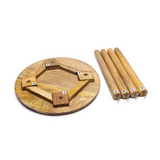 Blauer Beistelltisch „Blume des Lebens“ aus Mangoholz