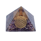 Orgonitpyramide Himmlische Harmonie in Amethyst – Blume des Lebens