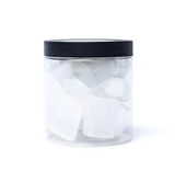 Sélénite polie, cristal translucide en morceaux dans un pot transparent de 300 g avec couvercle noir