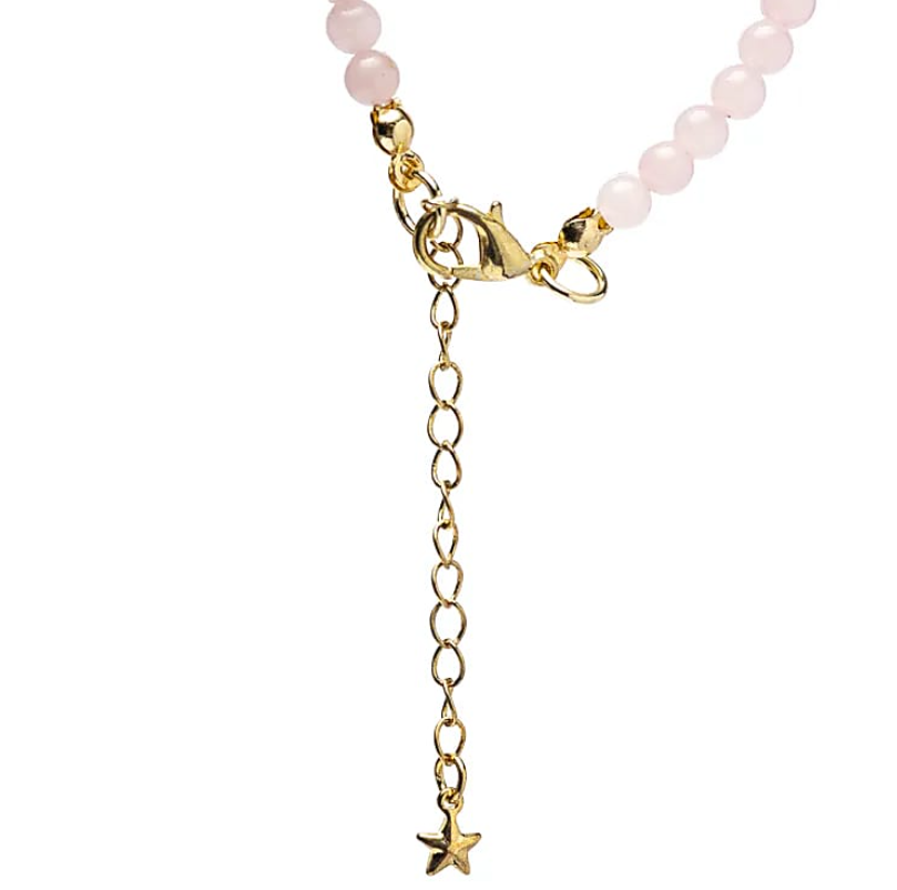 Collier en perles roses avec pendentif étoile doré et extension de chaîne, Léger et lumineux. Collier Quartz Rose Pendentif Étoile – Amour, Douceur et Lumière Intérieure