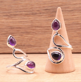 Elastischer Ring aus Amethyst-, Rosenquarz- und Bergkristallperlen