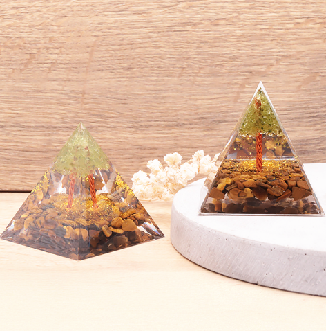Orgonite Pyramide Arbre de Vie – Aventurine & Œil de Tigre - univers tibet