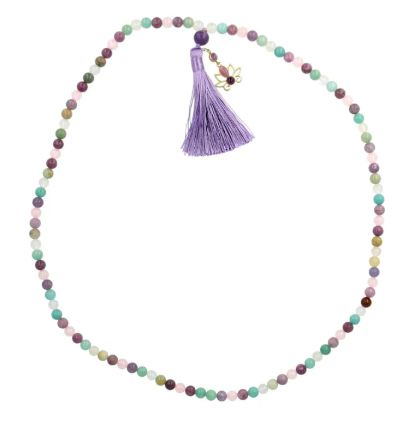 Mala Lotus Sanftheit & Gelassenheit aus Lepidolith, Amazonit, weißem Achat und Rosenquarz – 108 Perlen