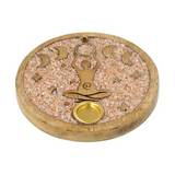 Mondphasen-Räucherstäbchenhalter aus Mangoholz und Mondstein