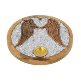 Räucherstäbchenhalter Engelflügel aus Mangoholz und Angelit