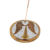 Räucherstäbchenhalter Engelflügel aus Mangoholz und Angelit