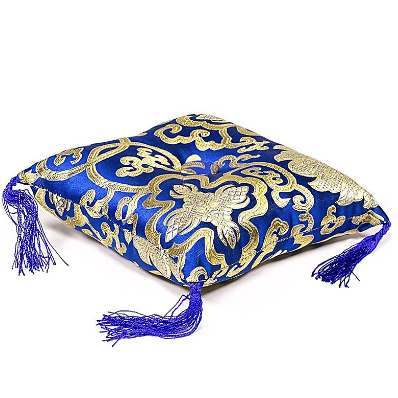 Blau und Gold besticktes Klangschalenkissen 14X14