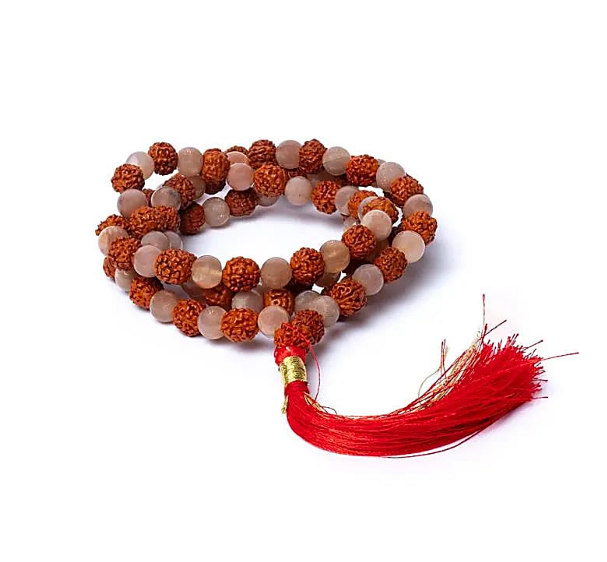Mala aus Mond-förmigem Rosenholz mit Rudraksha-Perlen – Gotische Ausführung
