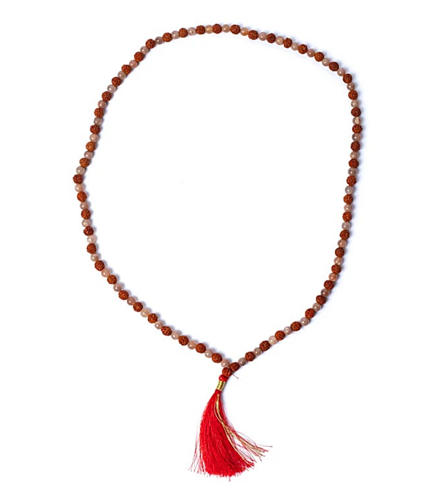 Mala aus Mond-Stein, Pêche-Rudraksha - Gotische Kette
