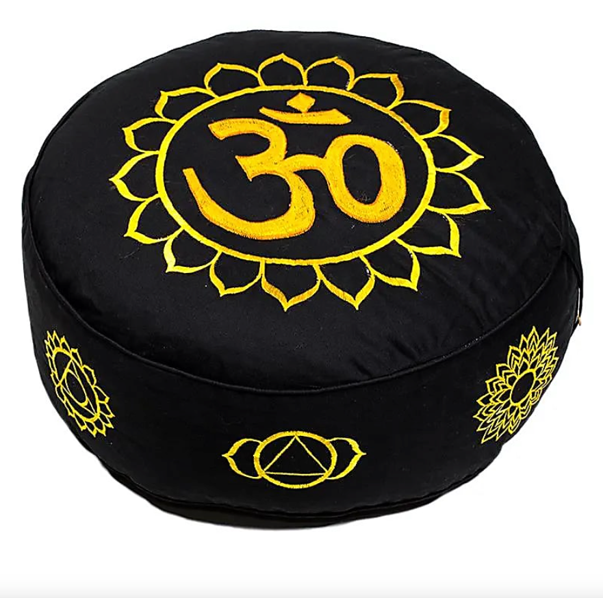 Meditationskissen 7 Chakren und Om in Schwarz und Gold - Tibetwelt
