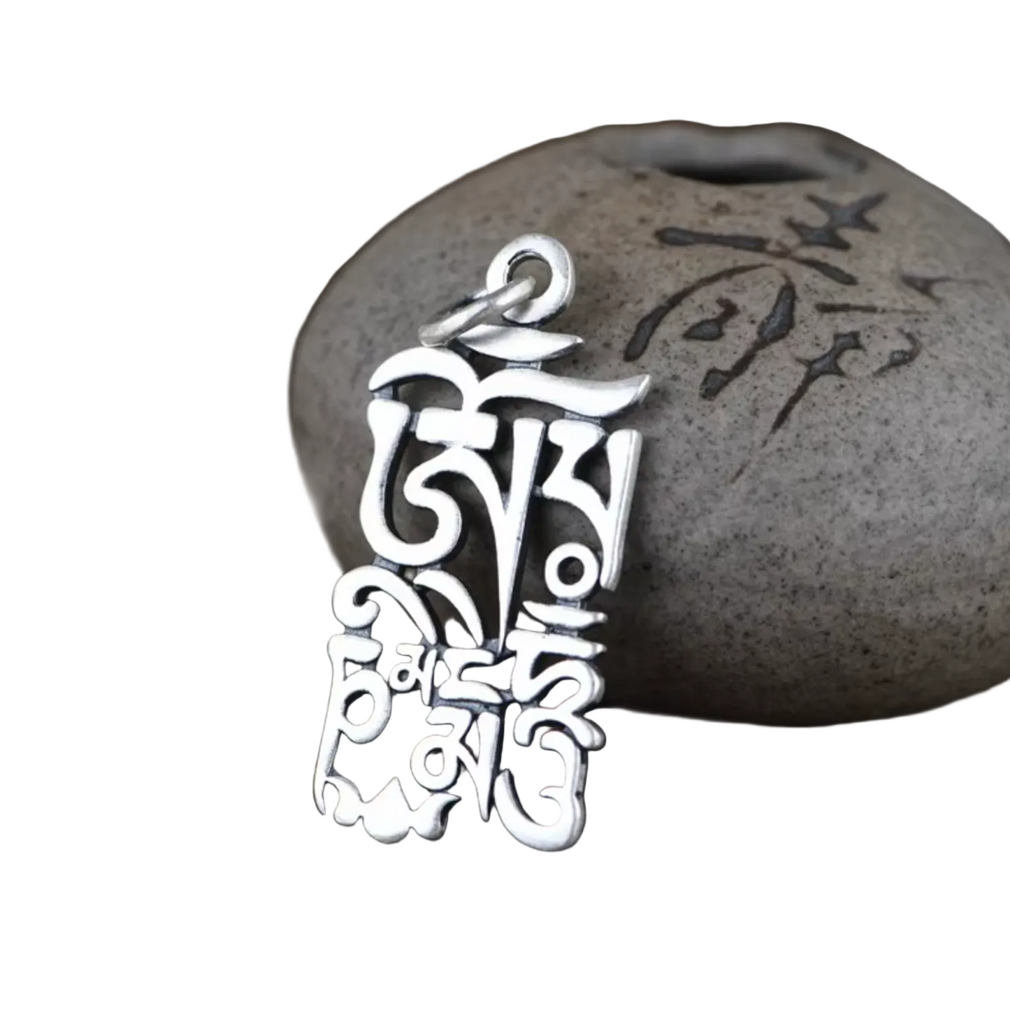Buddhistischer Om Mani Padme Hum Anhänger aus 925er Silber